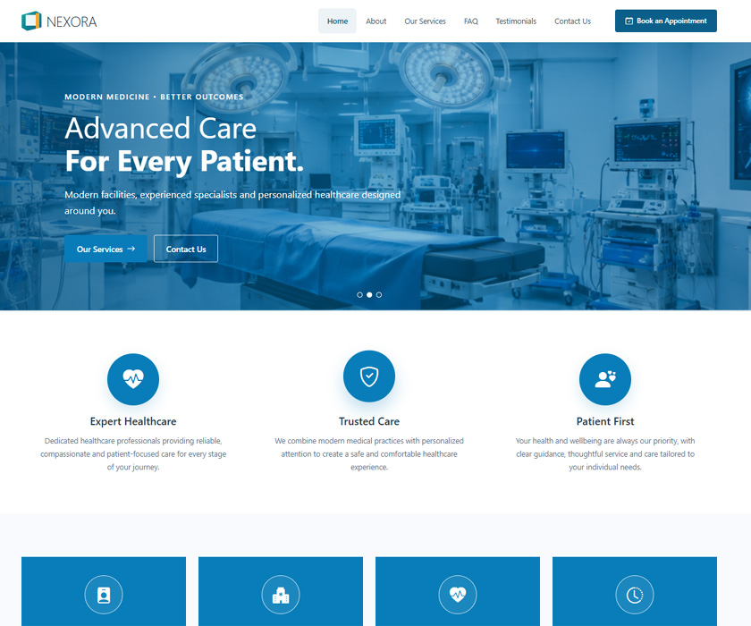 Hospital landing page